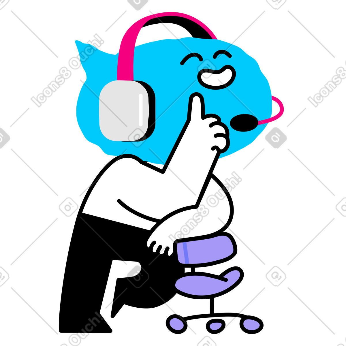 Customer support specialist character with headset illustration in Giggle style download in PNG, SVG