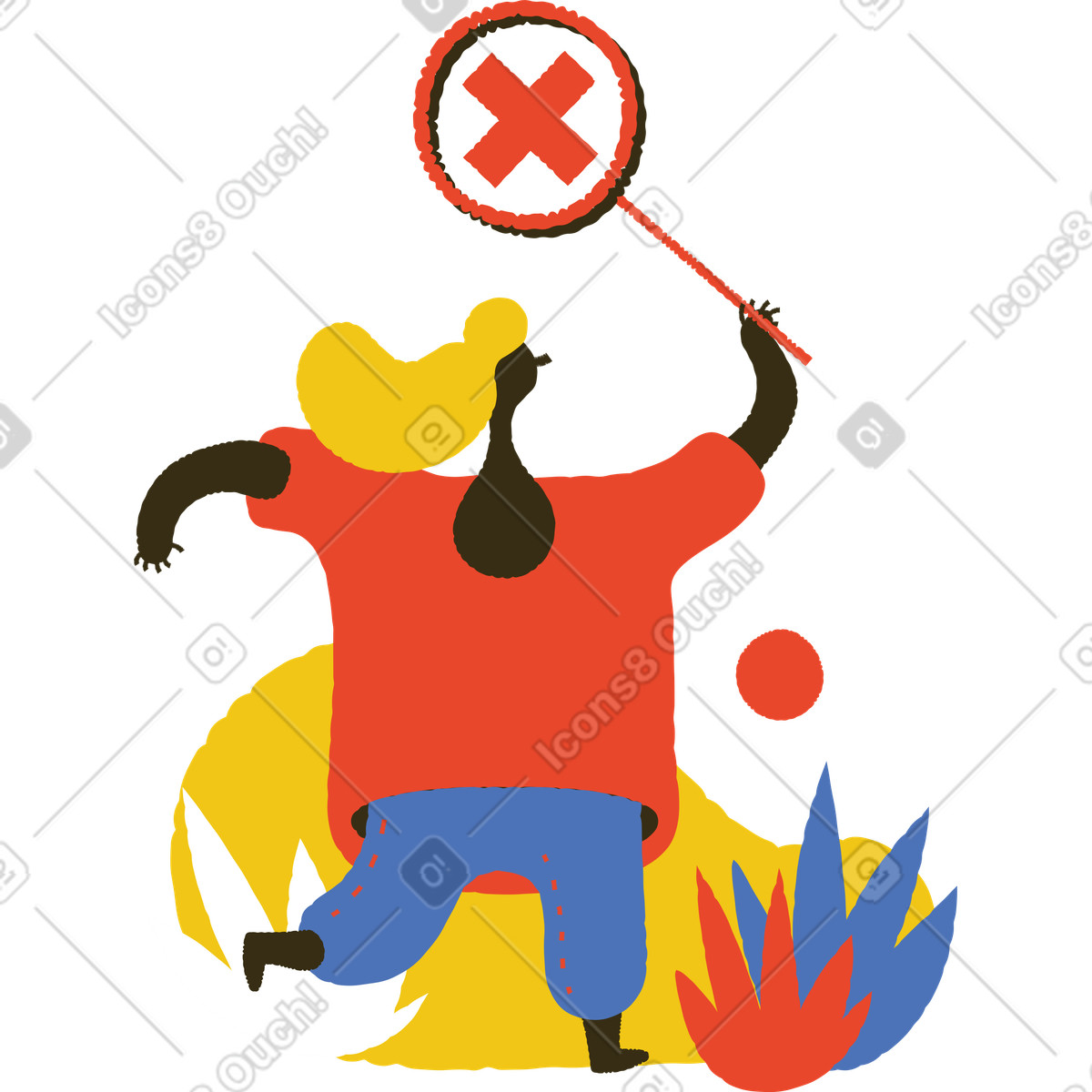 Running with prohibition sign, Wrong way or bad gateway concept illustration in Bermuda style download in PNG, SVG