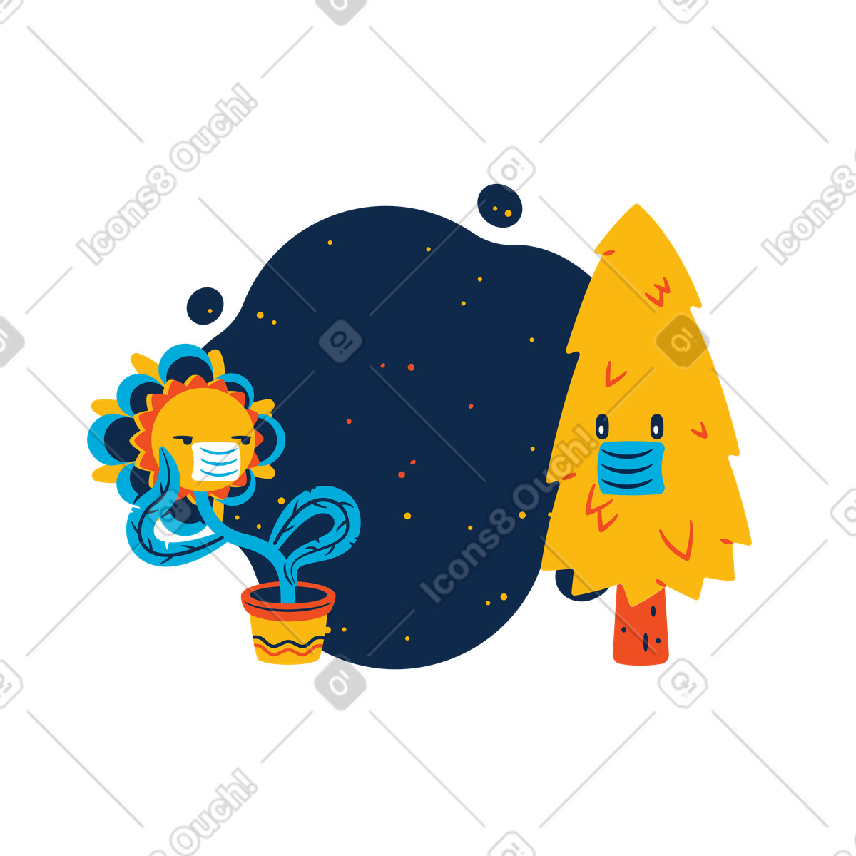 Plants during pandemic illustration in Flame style download in PNG, SVG