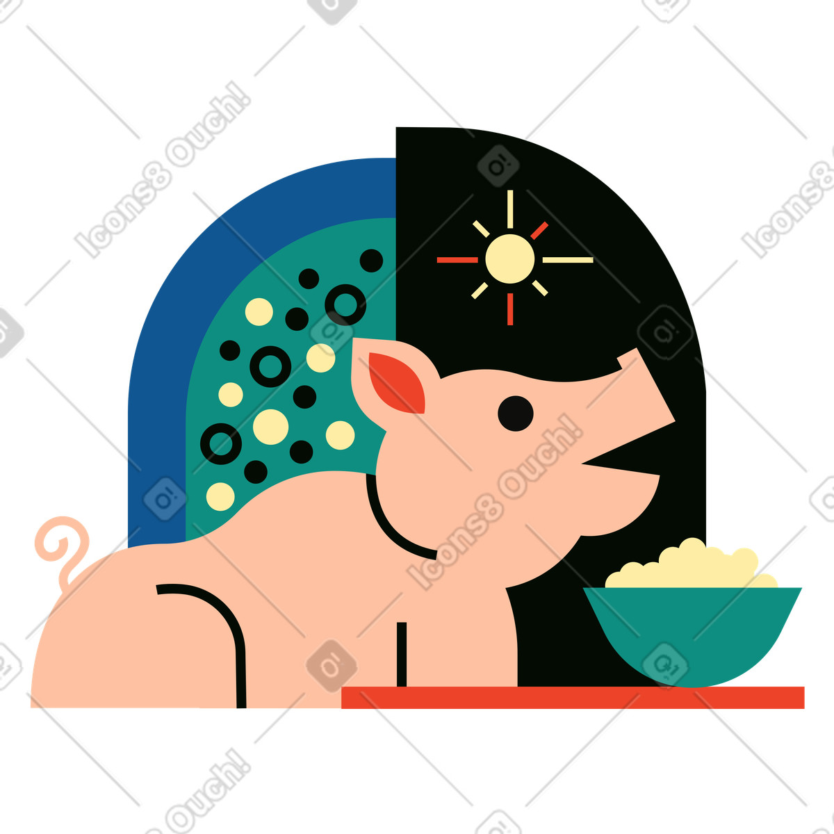 Ilustración Pig in front of food a bowl en estilo Polar descargar en PNG y SVG