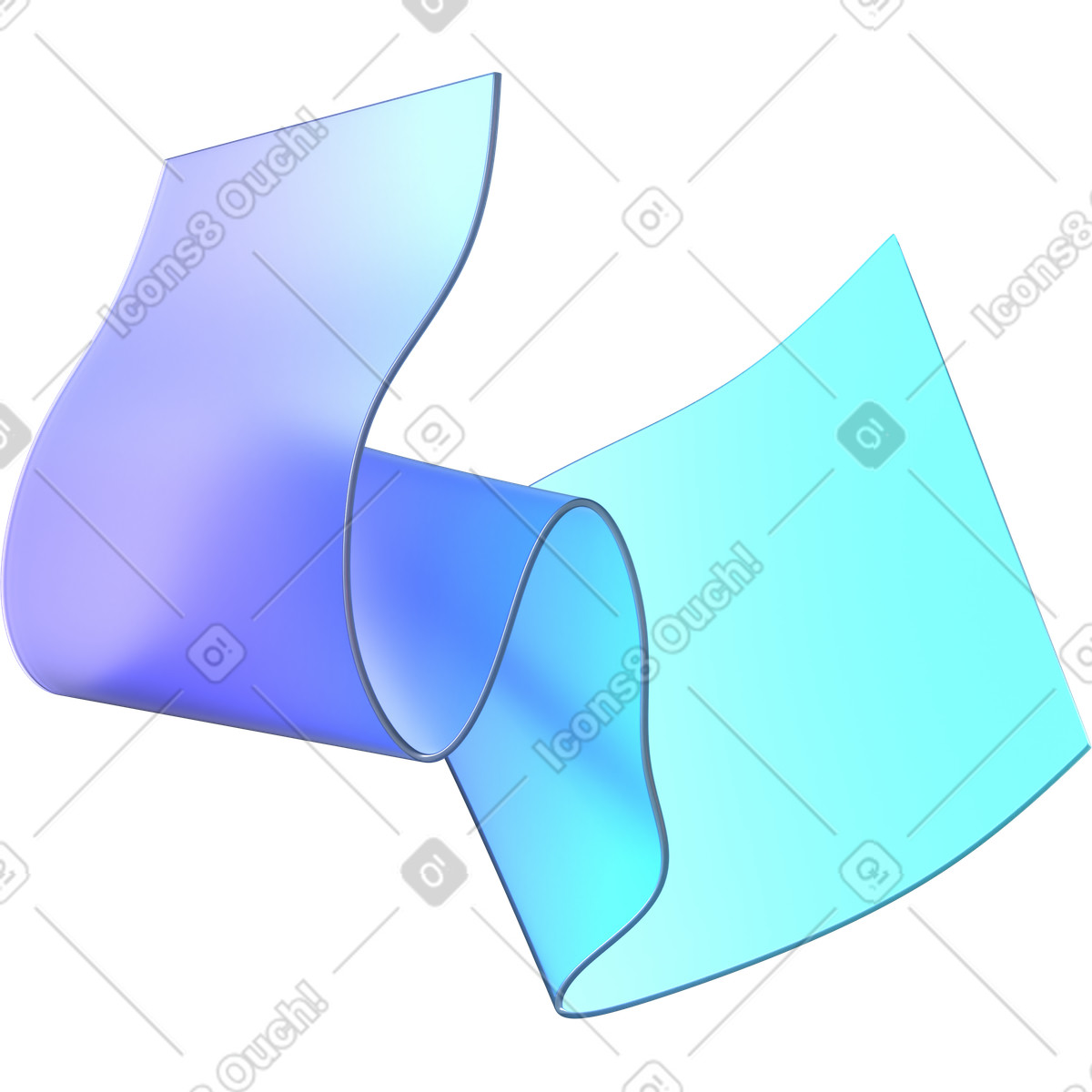 Long wavy transparent rectangle illustration in 3D Glassy style download in PNG, SVG