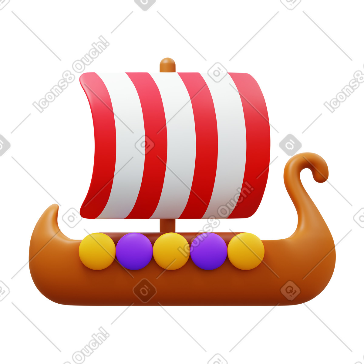 Viking ship illustration in 3D Fluency style download in PNG, SVG