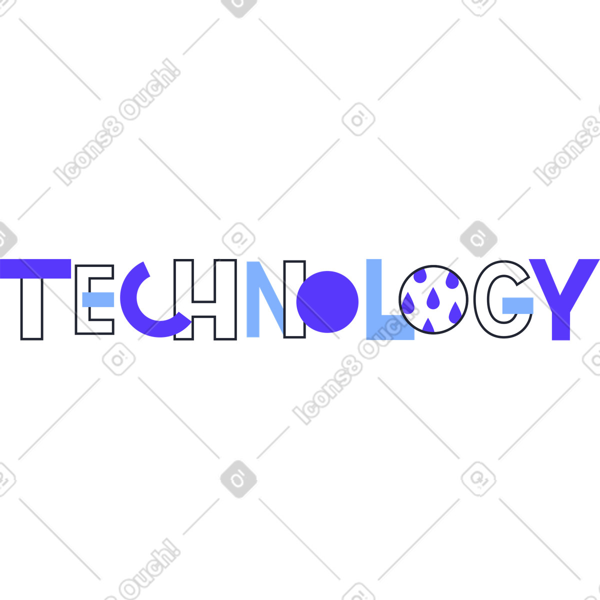 Lettering multicolored technology illustrazione in stile Pablita scarica in PNG, SVG