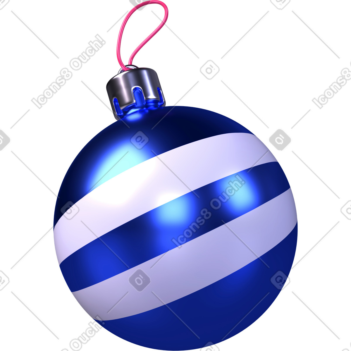 Christmas ornament, Blue striped bauble, Holiday decoration icon illustration in 3D Boost style download in PNG, SVG