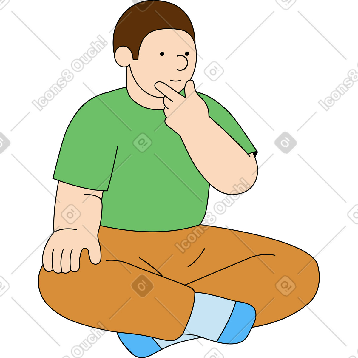 Man sitting in thought illustration Kindy style download PNG, SVG