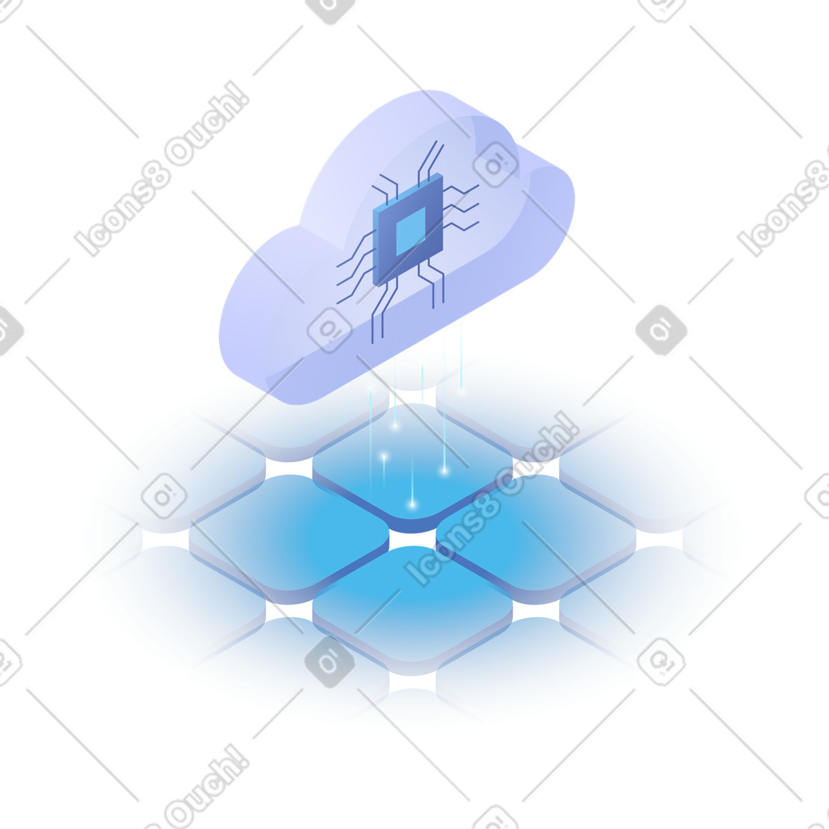 Cloud computing platform with data processing and digital connections illustration in Quantum style download in PNG, SVG