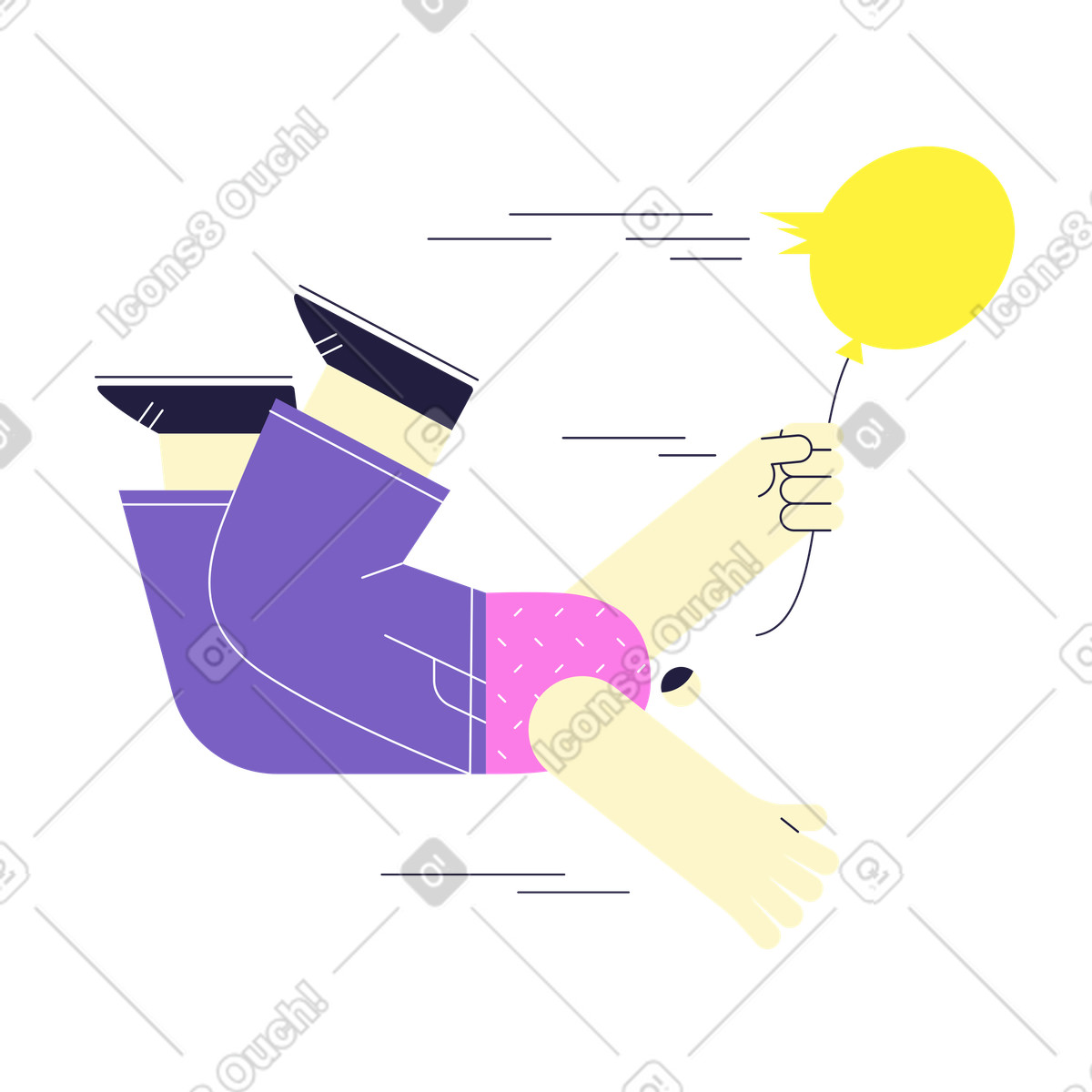 Иллюстрация Мужчина летит на сдутом воздушном шаре в PNG и SVG