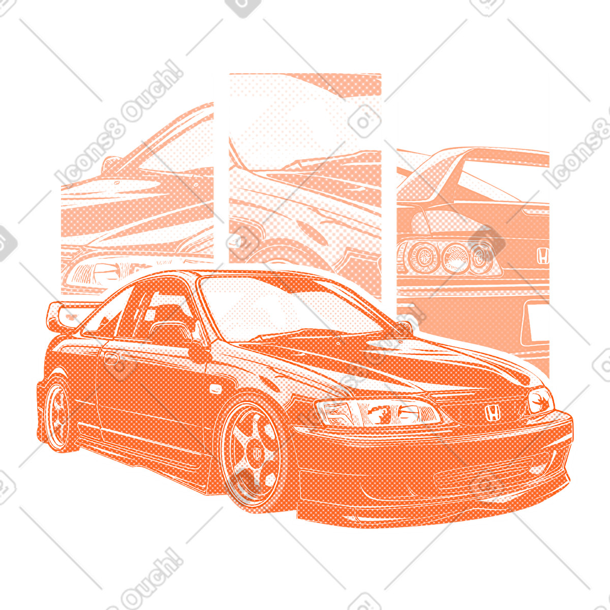 Classic Honda civic vintage poster illustrazione in stile Halftone scarica in PNG, SVG