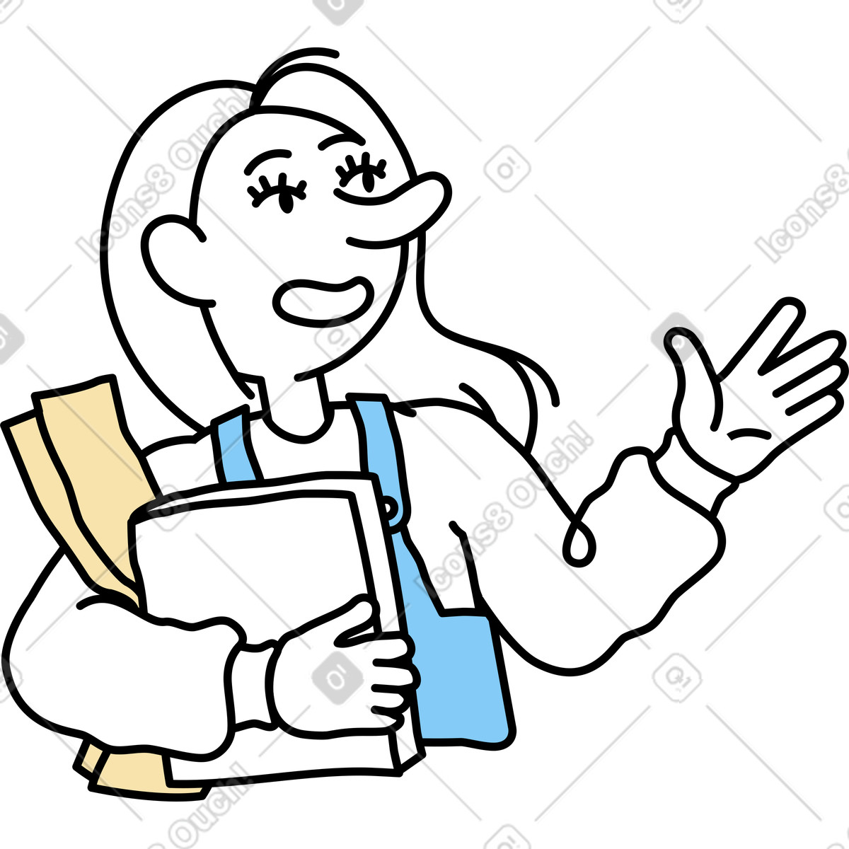 Young woman carrying books illustration in Notes style download in PNG, SVG