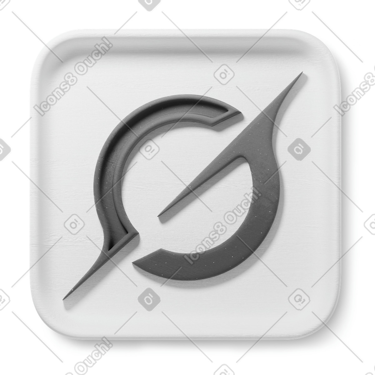 Illustration Minimalist circular Grok logo with pointed diagonal on square tile dans le style 3D Microsoft Fluent à télécharger aux formats PNG, SVG