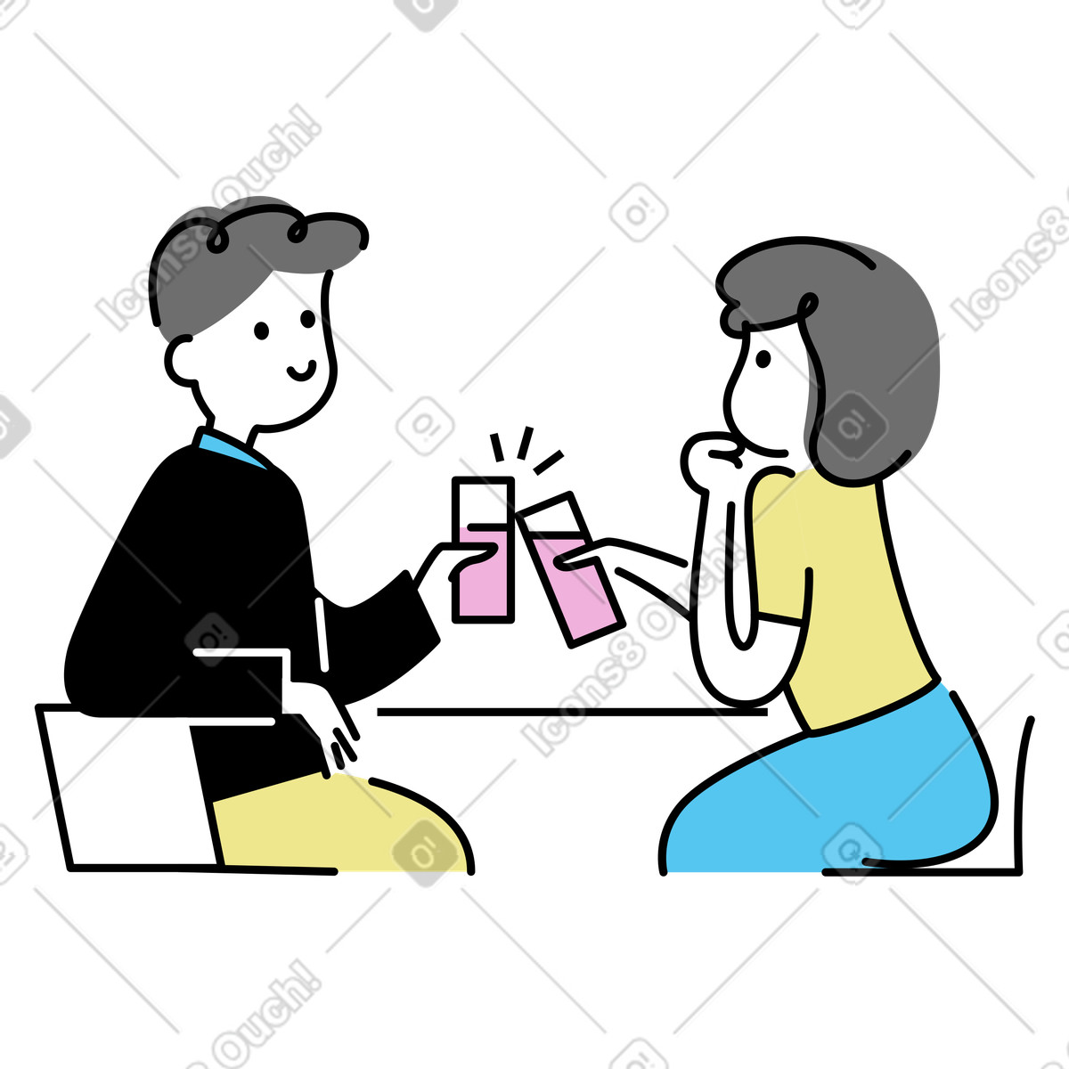 Иллюстрация Friends enjoying beverages together, Friendly meetup or celebration в стиле Mochi — скачать в форматах PNG, SVG