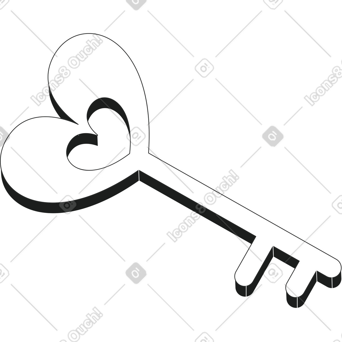 Key with heart illustration in Strict style download in PNG, SVG