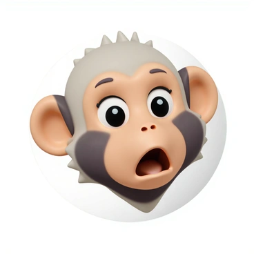 A monkey face with wide eyes and raised eyebrows, displaying a surprised expression. The monkey's fur is a light brown color with darker patches around the face. Its mouth is slightly open, and it appears to be gasping in reaction to a loud noise. The background is blurred out, emphasizing the monkey's expressive features.