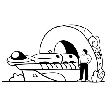 A man with short hair wearing a suit stands beside the entrance of a Hyperloop tunnel, looking intently at the structure. The Hyperloop tunnel is large and cylindrical, with a smooth, metallic exterior. Sleek Hyperloop pods are visible inside the tunnel, moving swiftly along the track. The pods are streamlined and futuristic in design, with a minimalistic appearance. Various gauges and controls can be seen mounted on the wall near the entrance, indicating the technology involved. The scene conveys an atmosphere of innovation and advancement.