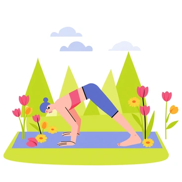 A person holding a yoga plank pose in a serene garden setting