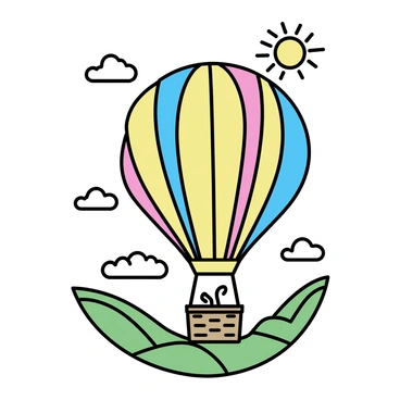 A hot air balloon floating gently through a sky dotted with clouds