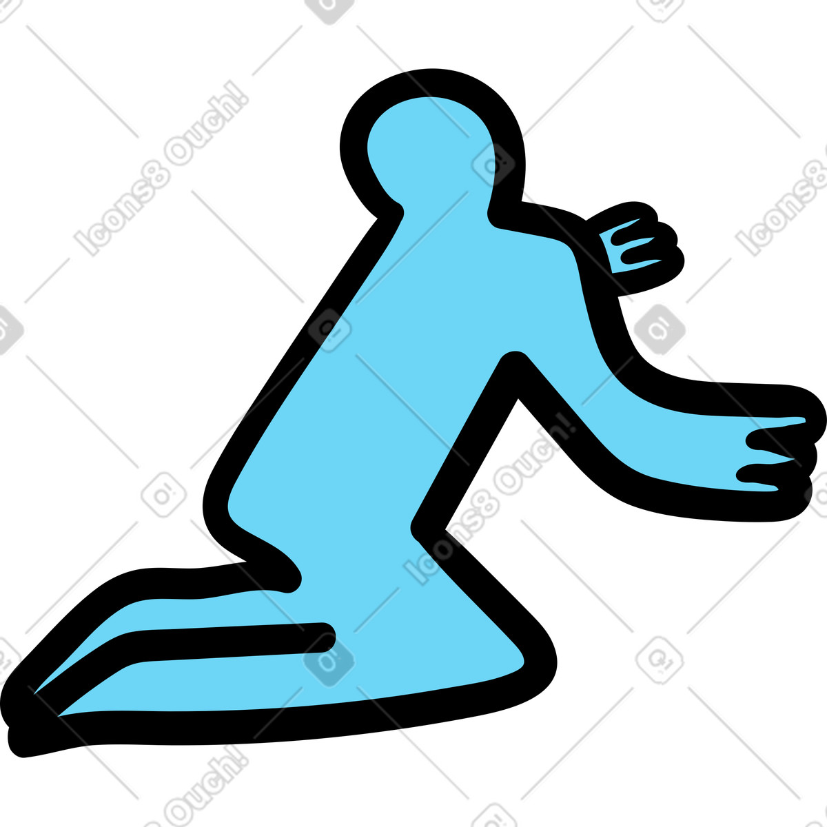 Blaue person kniet-Illustration im Wiggle-Stil als Download in PNG, SVG