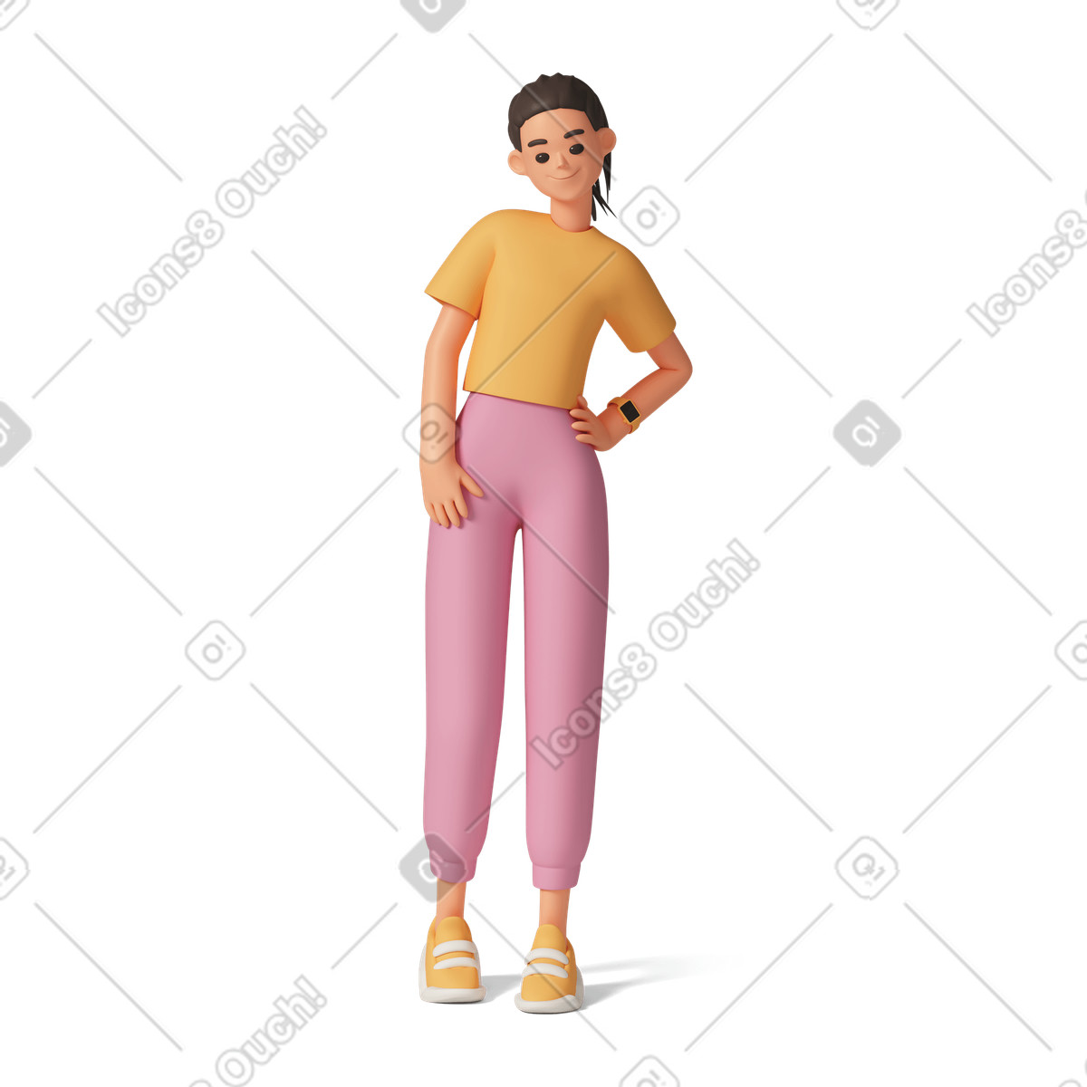 Young white woman illustration in 3D Casual life style download in PNG, SVG