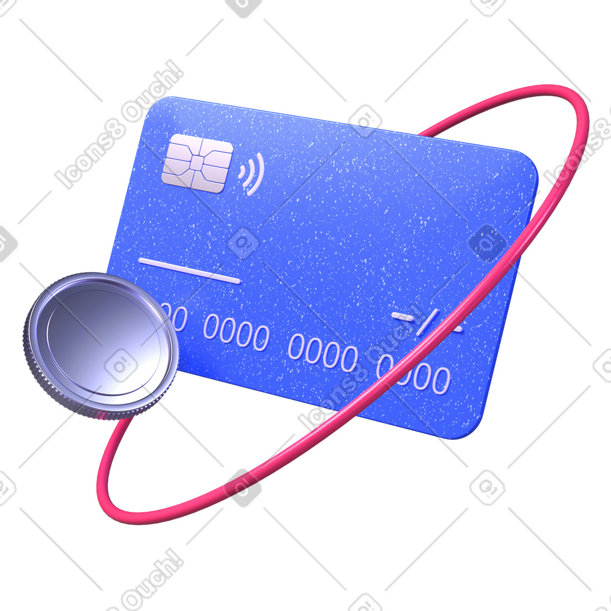 Contactless bank card with coin, Digital payment method illustration in 3D Boost style download in PNG, SVG