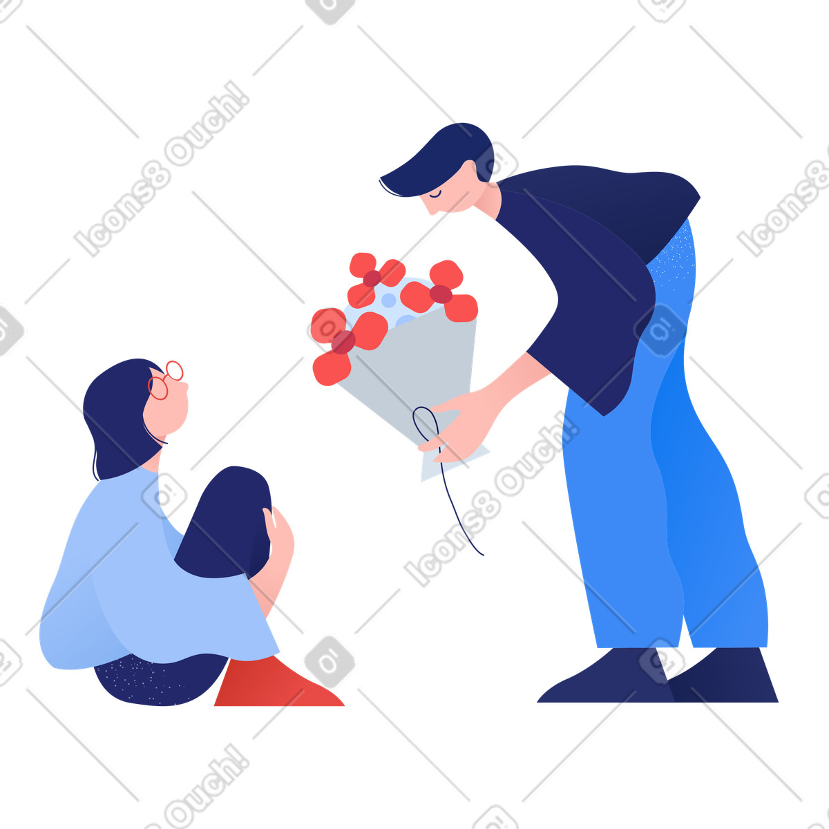 Illustration Un homme apporte un bouquet pour soutenir un ami aux formats PNG et SVG