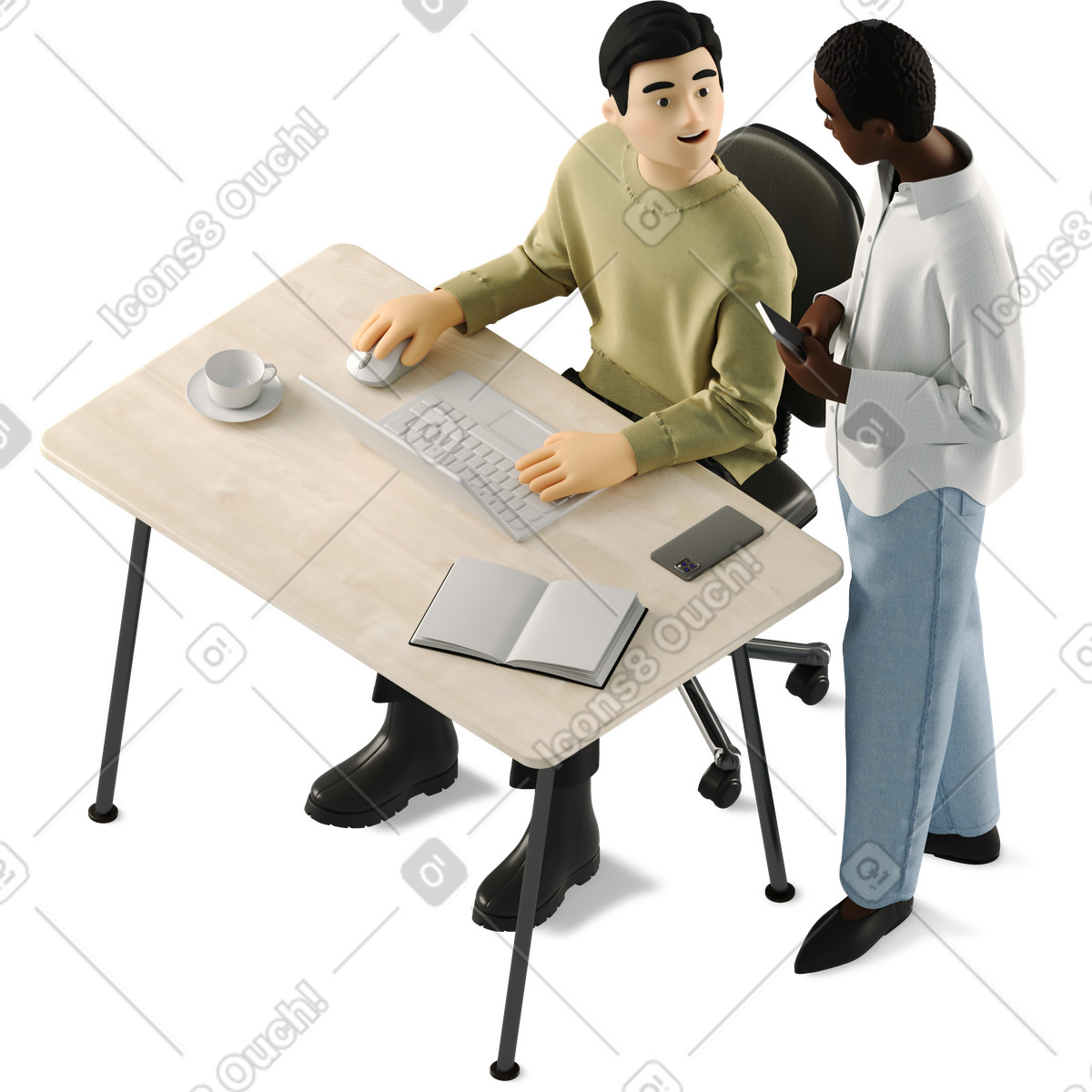Woman and man talking at work illustration in 3D Business style download in PNG, SVG