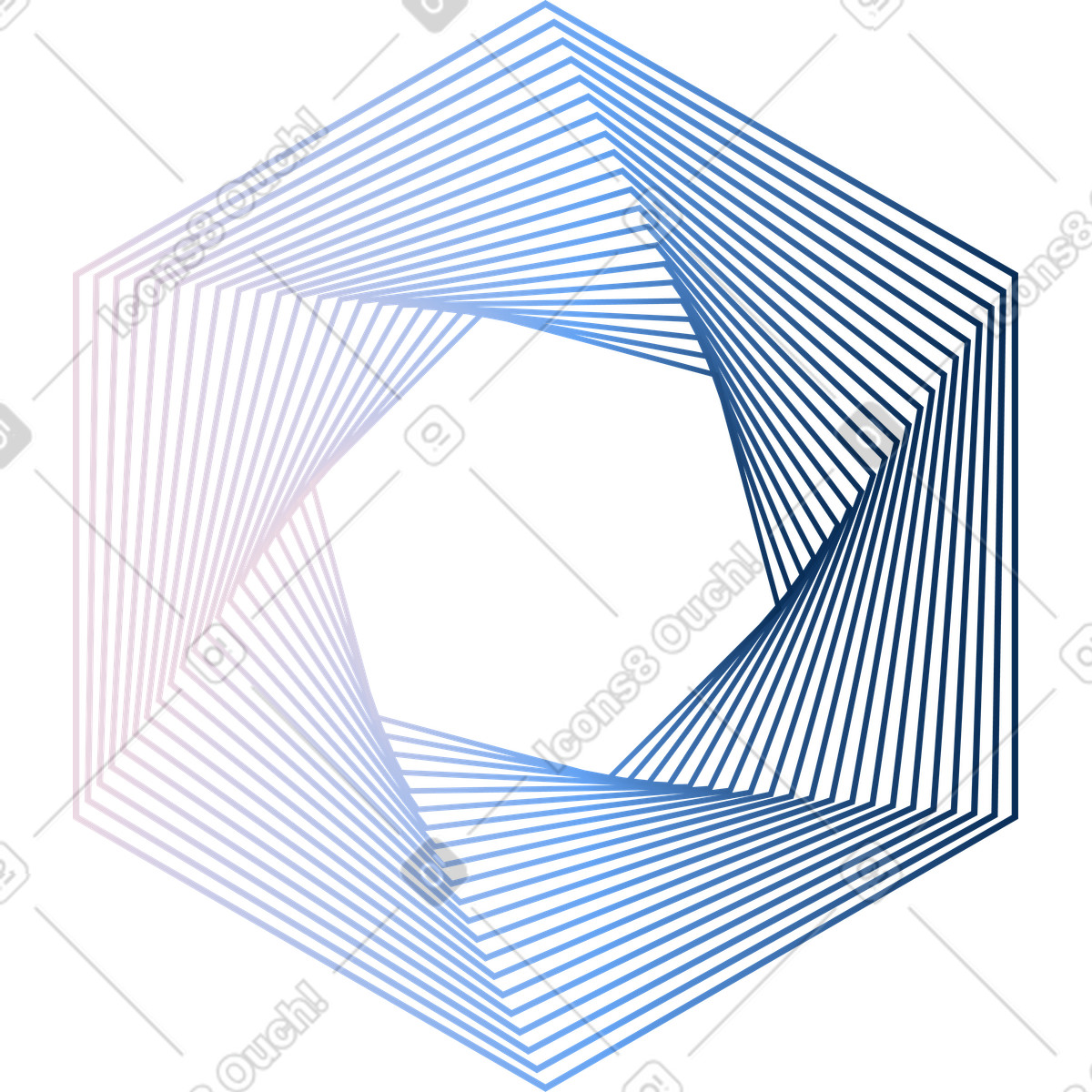 Blue geometric polygon loop, rotating framework, structural process shape illustration in PNG, SVG
