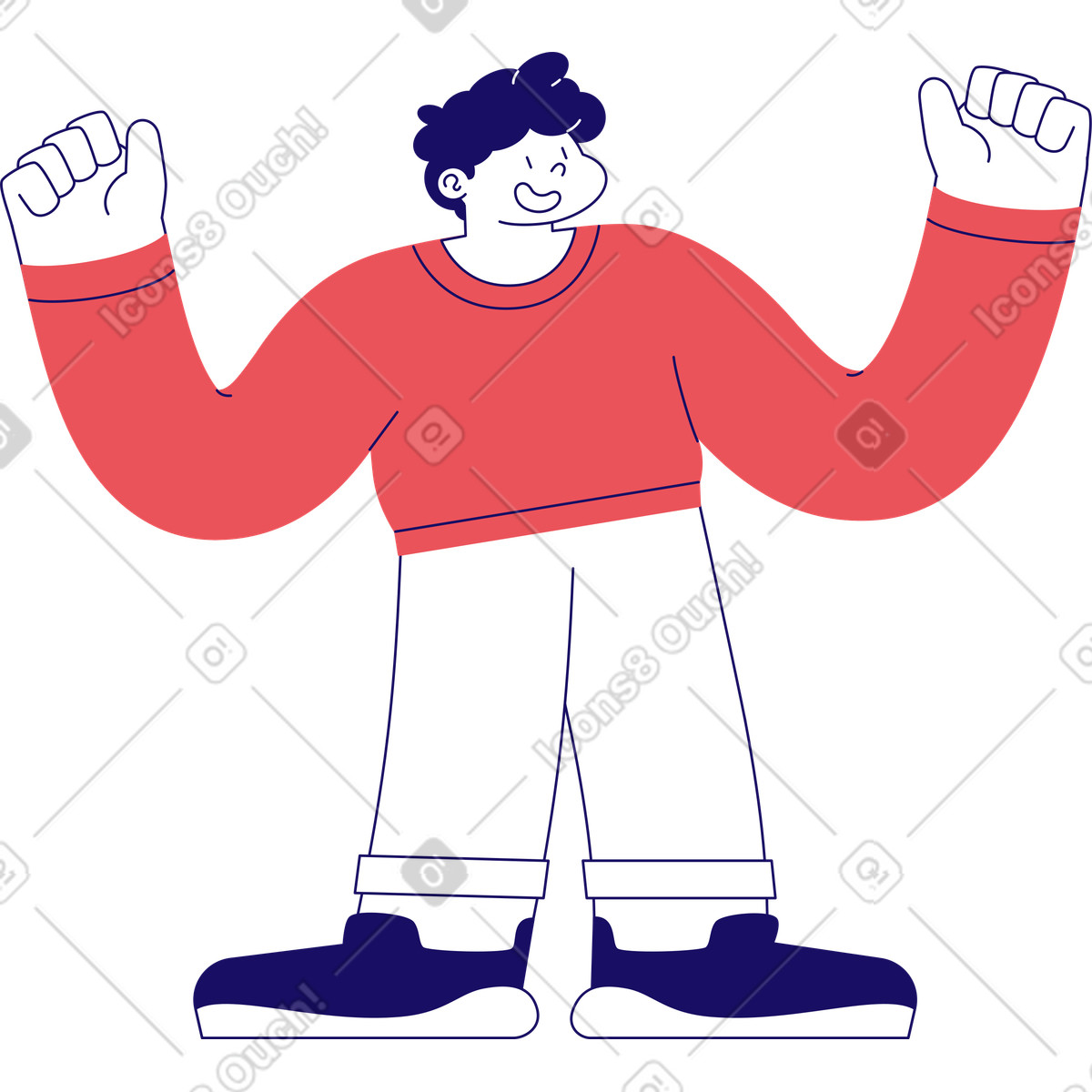 Smiling man with raised hands illustration in Bendy style download in PNG, SVG