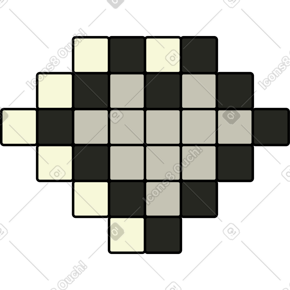 Retro スタイルの ハートグレー のイラストをPNG、SVG形式でダウンロード