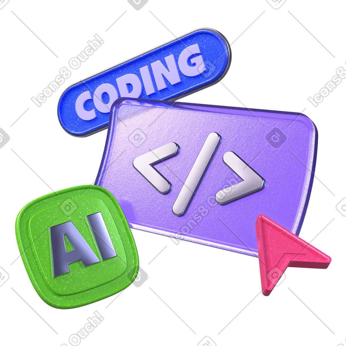 Writing program code with ai illustration in PNG, SVG