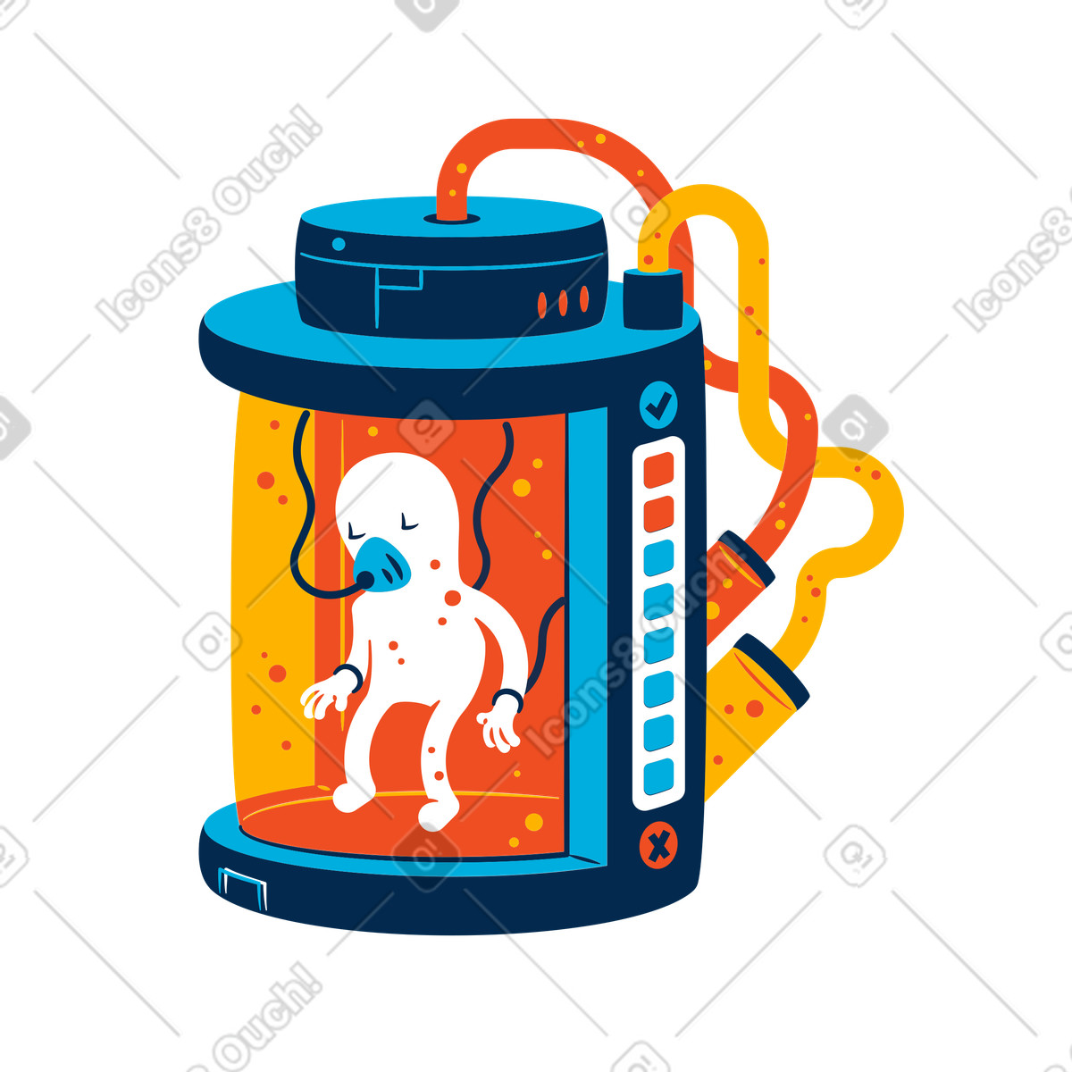Cloned subject inside biotank, Technology and bioengineering advance-Illustration im Flame-Stil als Download in PNG, SVG