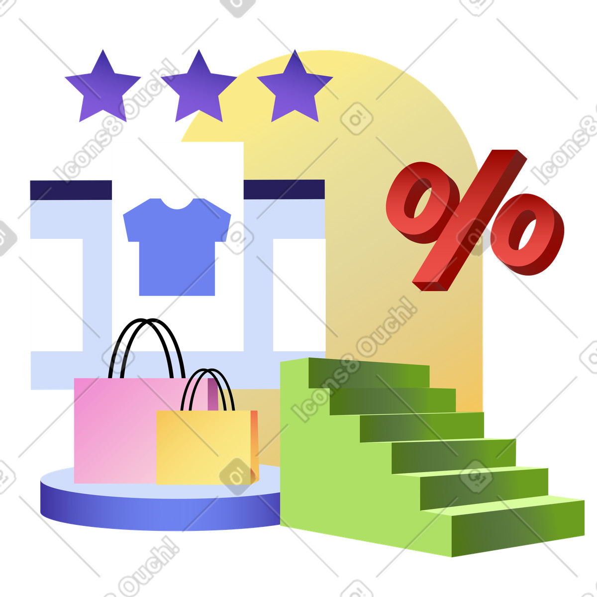 Ilustración Comprar ropa online con descuento en estilo Levels a descargar en PNG y SVG