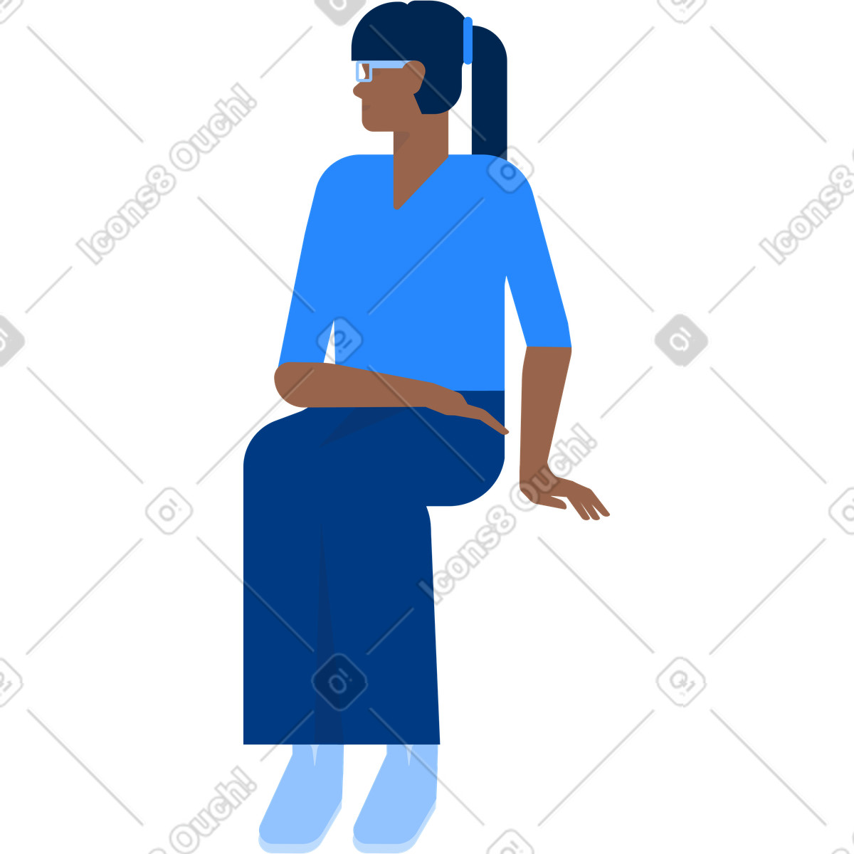 Girl is sitting and turned her head to the right illustration in Urban style download in PNG, SVG