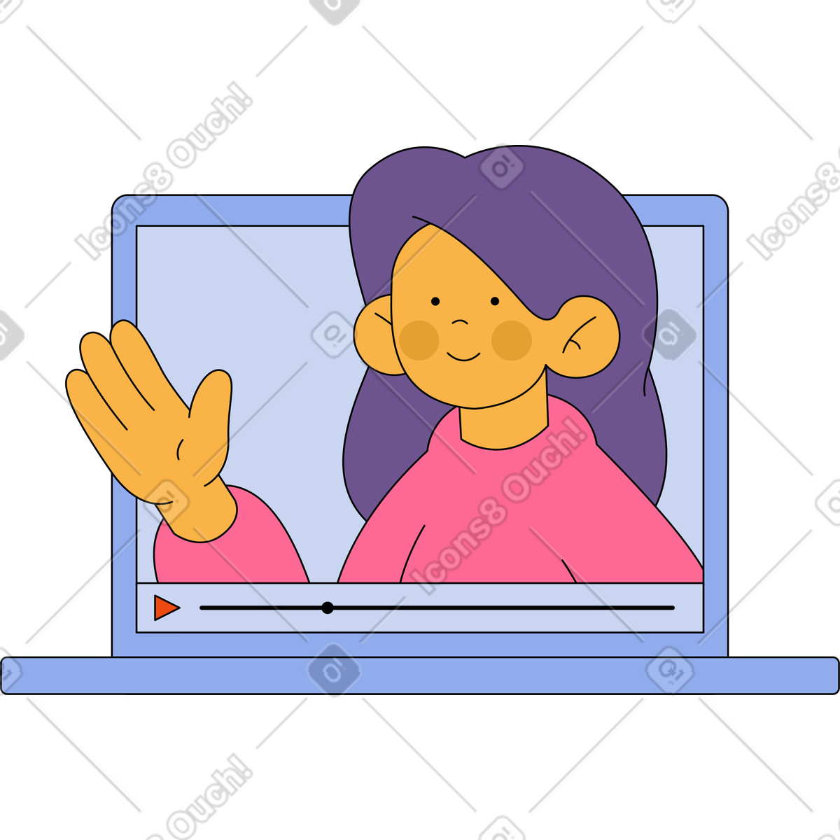 Анимированная иллюстрация Woman on a computer monitor в стиле Bloom — скачать в форматах GIF, Lottie (JSON), AE