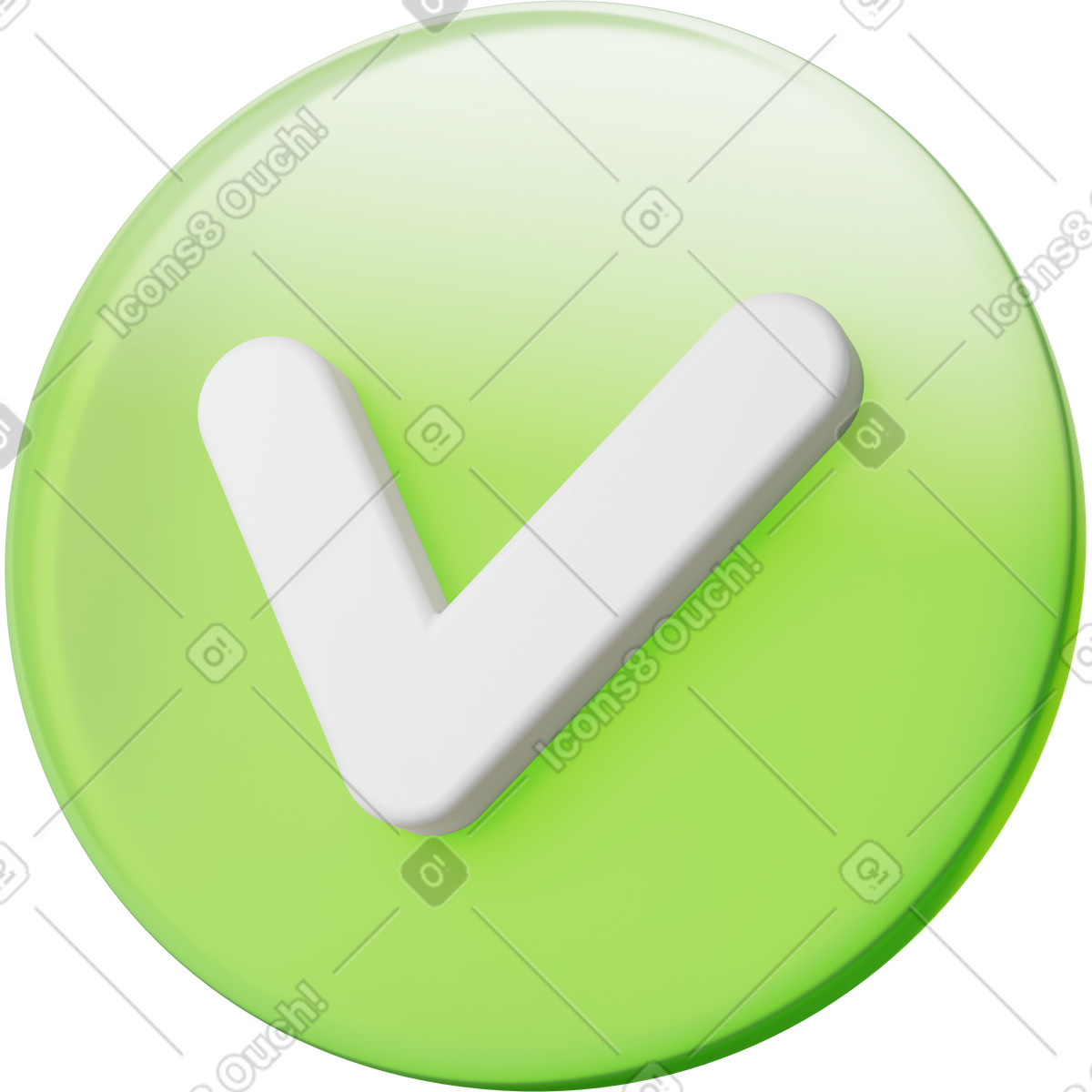 Illustration Checkmark approval button green circle confirming successful task completion status dans le style 3D Playful à télécharger aux formats PNG, SVG