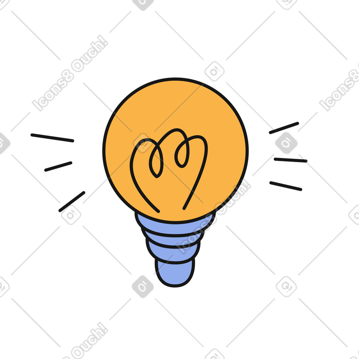 Illustration animée L'ampoule apparaît et s'allume dans le style Bloom à télécharger aux formats GIF, Lottie (JSON), AE