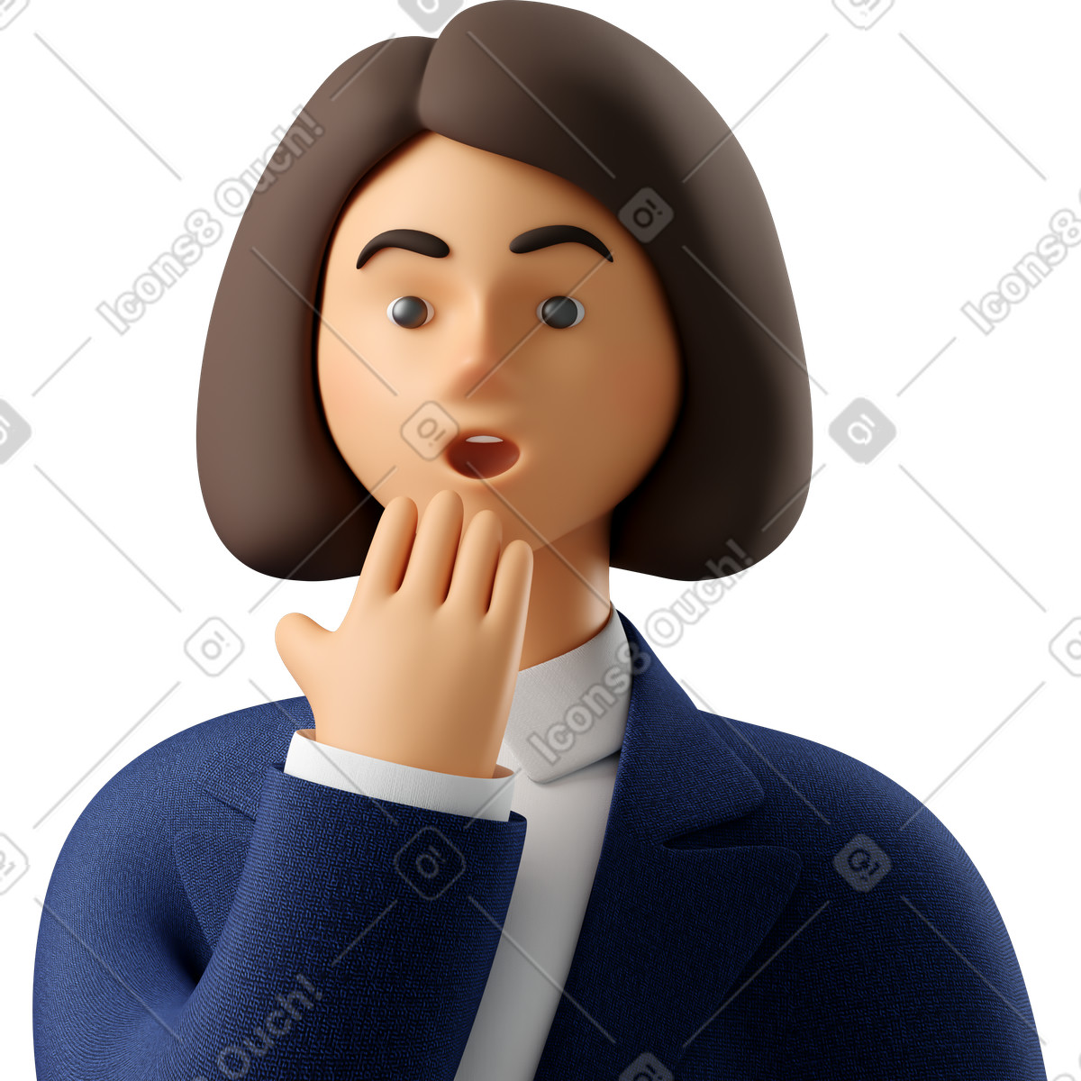Illustration Close up of astonished businesswoman in blue suit dans le style 3D Business à télécharger aux formats PNG, SVG