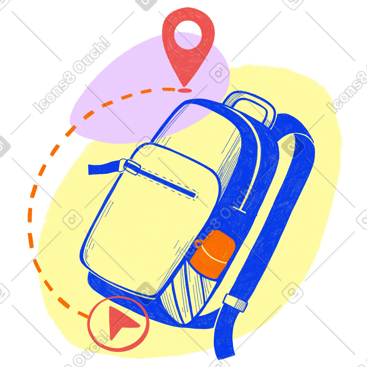 Biro 스타일의 Travelling with one backpack to the intended goal 일러스트레이션 PNG, SVG 다운로드