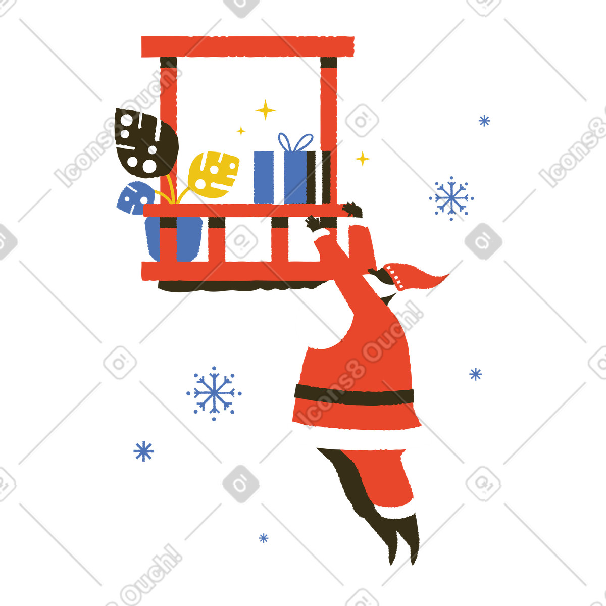 Illustration Père noël livrant un cadeau de dans le style Bermuda à télécharger aux formats PNG, SVG