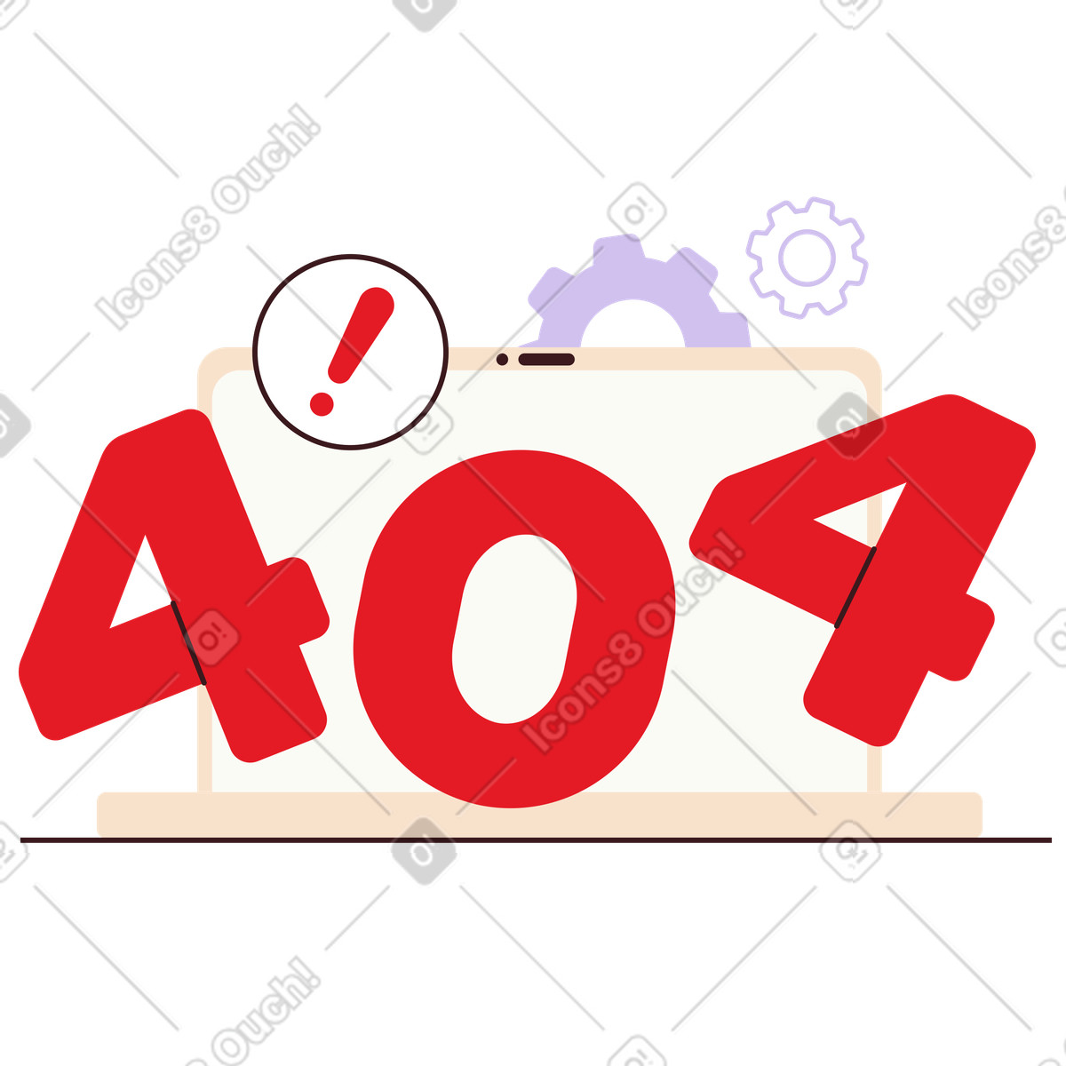 404 error with warning sign on laptop, System issue or missing page illustrazione in stile Folks scarica in PNG, SVG
