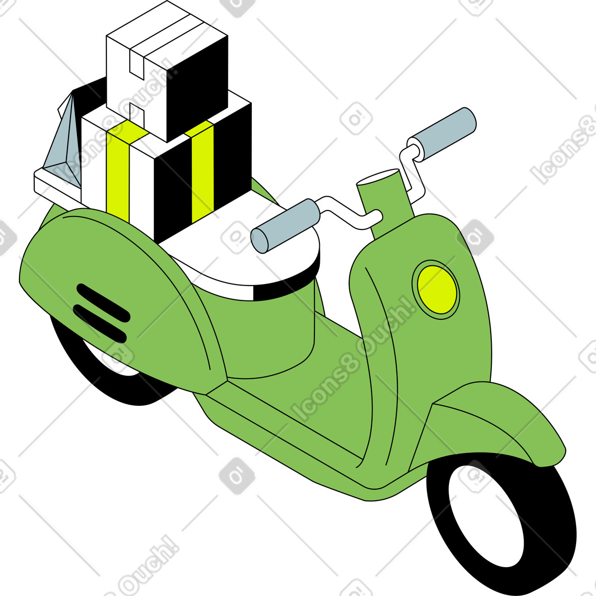 Ilustración Scooter con entrega en estilo Isometric a descargar en PNG y SVG