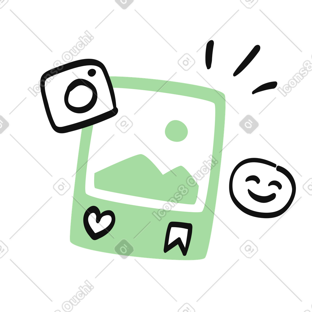 Organic 스타일의 Instagram photo post with heart like icon and smiling emoji reaction 일러스트레이션 PNG, SVG 다운로드