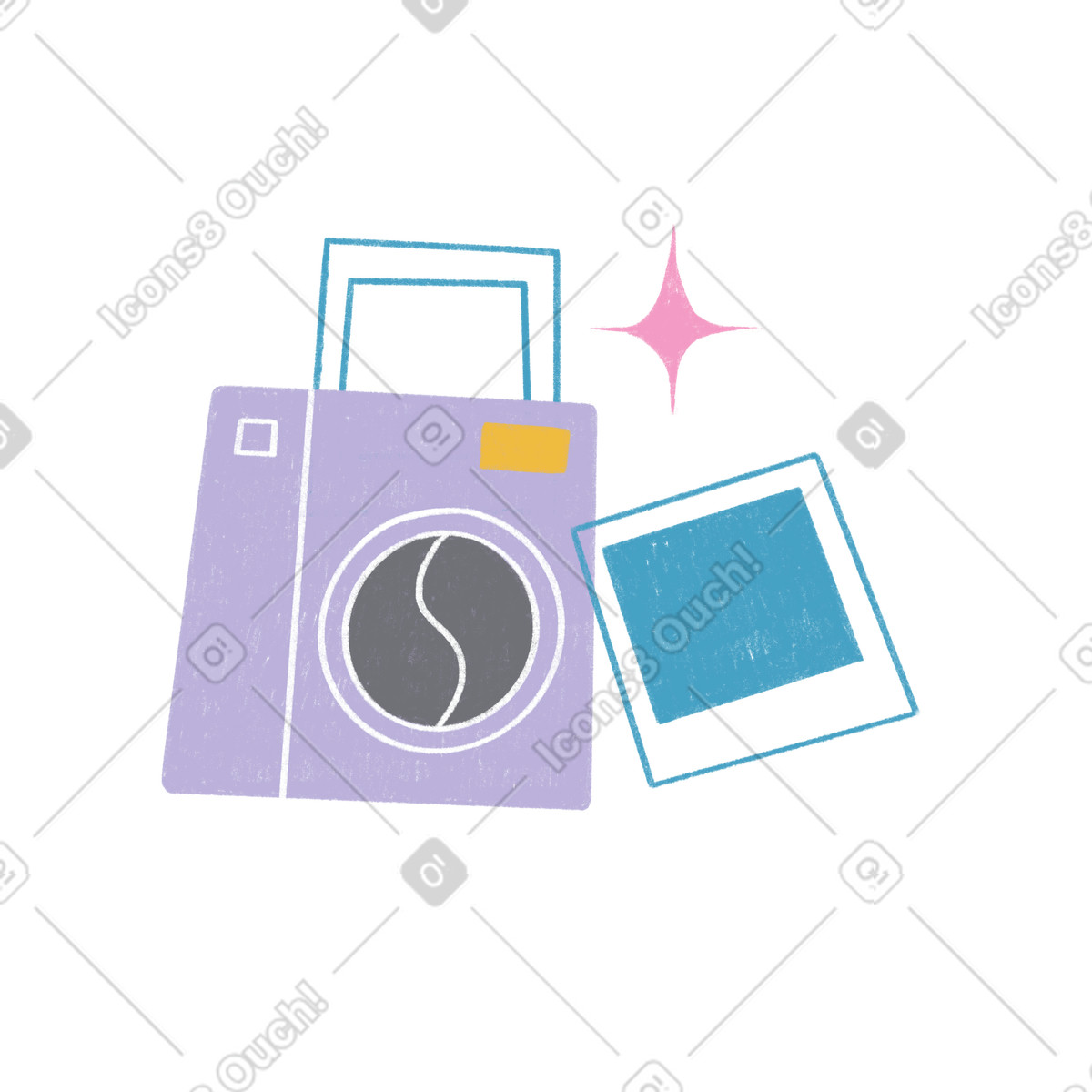 Purple camera and photo illustration in Tutti style download in PNG, SVG