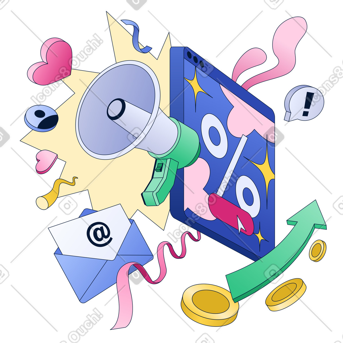 Ilustración Marketing digital, mailings y publicidad en estilo Neat a descargar en PNG SVG