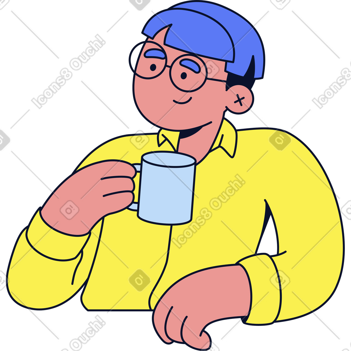 Uomo con tazza illustrazione in stile Flexy scarica in PNG, SVG