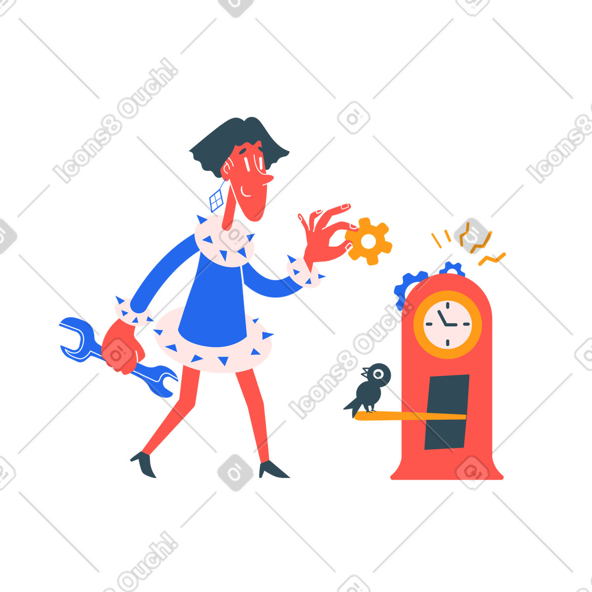 Repairing clock illustration in repair clipart showcasing fix graphics and vector designs