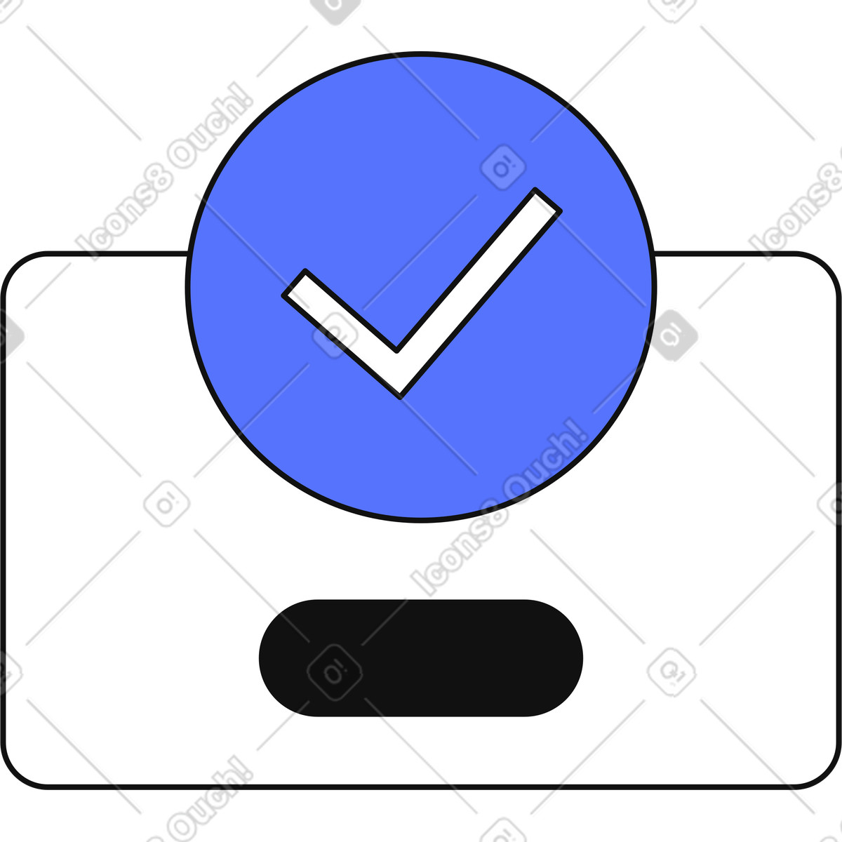 Checkmark confirmation screen showing successful completion of online process step-Illustration im Main-Stil als Download in PNG, SVG