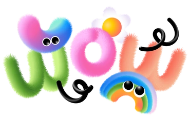 Colorful, playful characters with eyes and cheerful expressions - Puffy style illustration