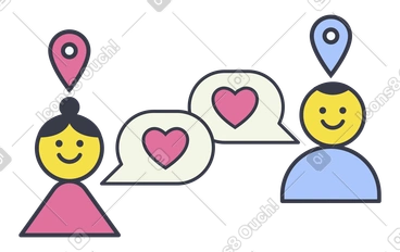 Couple with love messages and location pins, Long distance relationship or online dating PNG, SVG