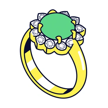 A sparkling emerald ring set against a soft white background