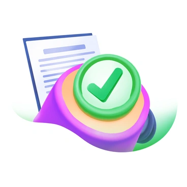 A large stamp prominently displaying a "green checkmark" symbolizing approval. The stamp is set against a white background, and below it is an open document partially visible with lines of text. The edges of the stamp are slightly rounded, giving it a cleaner look. The checkmark itself is bold and stands out in a vibrant green, accentuating the notion of approval.
